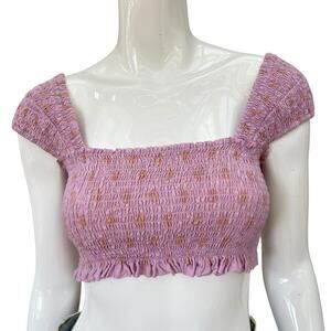 Nicholas Australia Boutique Shirred Cotton/Silk Blend Stretchy Crop Top